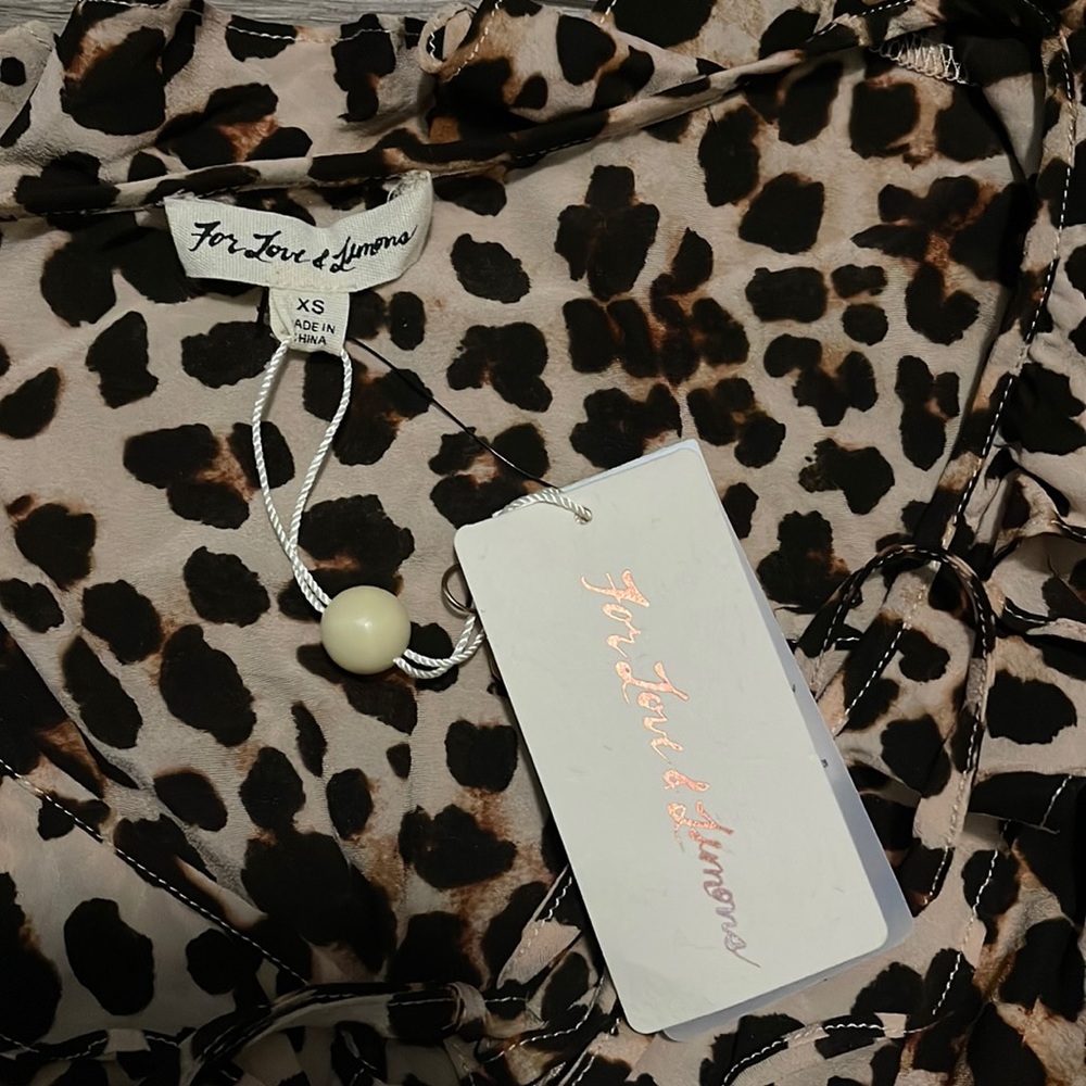 For Love & Lemons Leo Keyhole Silk Blend Cheetah Print Long Sleeve Dress NWT XS - Picture 8 of 10